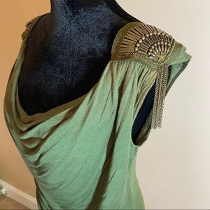 Lipstick Sleeveless Shirt with Bead & Chain Shoulder Embellishments